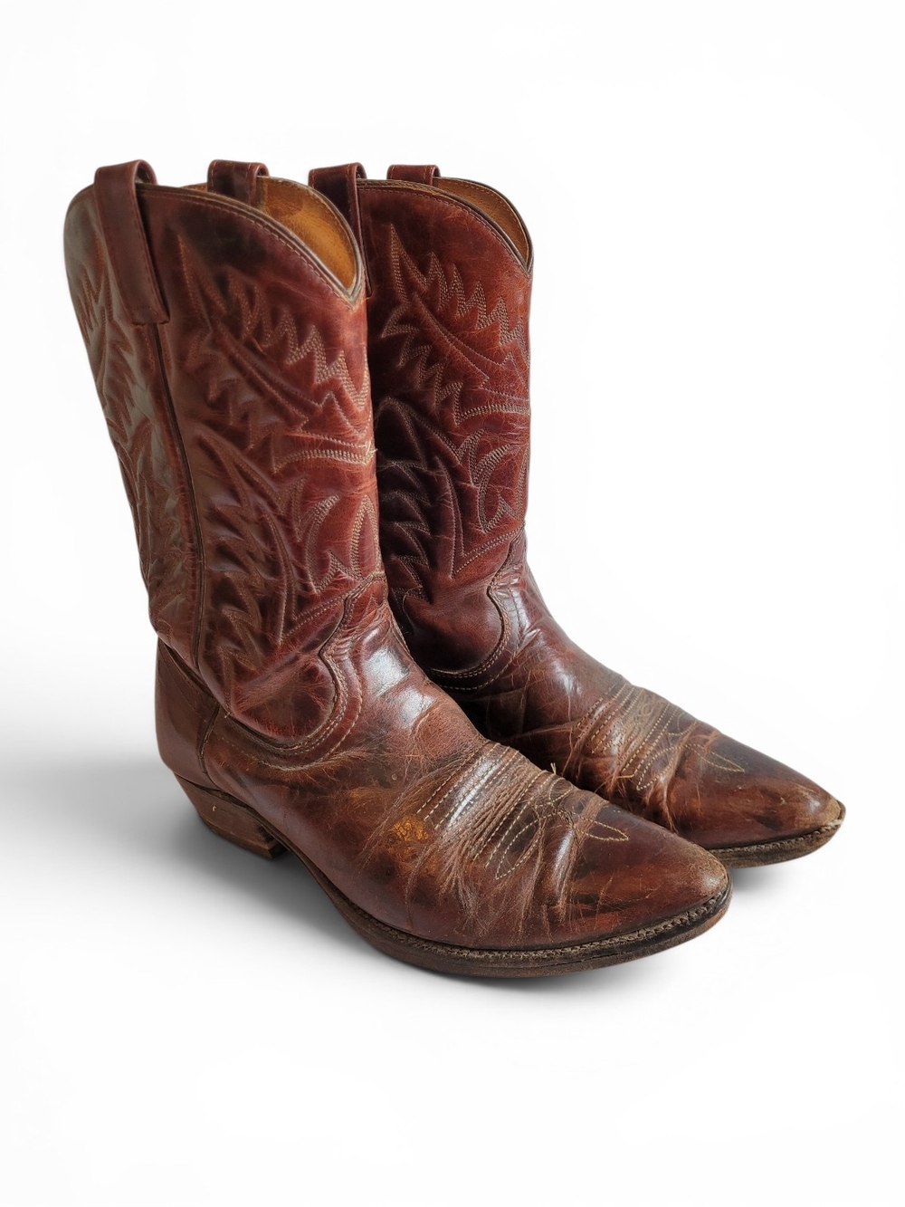 Vintage Brown Leather Cowboy Boots with Stitch Detail
